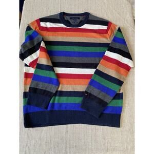 TOMMY HILFIGER Colorful STRIPED JUMPER Sweater Men's Cotton Blend L